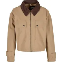 URBAN CLASSICS Übergangsjacke Damen Ladies Workwear Cropped Baumwolle Jacket beige M - Beige - M