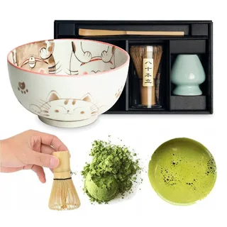 WestCraft Teeservice Matcha Set 4 tlg. Original japanische Matcha Schale mit Besen & Löffel (4-tlg), handgefertigt für eine authentische japanische Matcha & Tee-Zeremonie schwarz