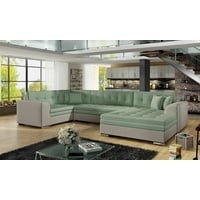 JVmoebel Ecksofa Design Ecksofa Schlafsofa Bettfunktion Couch Leder Textil Polster, Mit Bettfunktion grau|grün