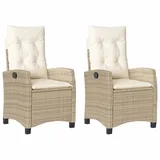 vidaXL Gartensessel mit Kissen 2 Stk. Verstellbar Beige Poly Rattan