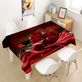 FANSU Rose Tischdecke Wasserdicht Tischwäsche, Rechteckige Wasserabweisend Abwaschbar 3D Tischtuch für Küche Garten Outdoor Esstisch Dekoration (Rote Rose,90x90cm)