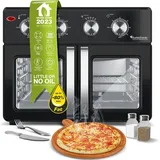 TurboTronic by Z-Line Minibackofen 4in1 Heißluftofen Heißluftfritteuse XXL Version 32L inkl. Drehspieß, & viel Zubehör Backblech, Dörrgerät ab 25°C & Grill, Airfryer schwarz schwarz