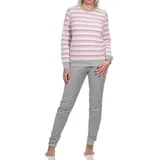 Normann Pyjama Damen Frottee Schlafanzug langarm mit Bündchen in Streifenoptik rosa 48-50