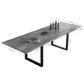 SAM Outillage Esstisch Baumkante Akazie natur 200(300)x100 Ansteckplatten silber ADINA