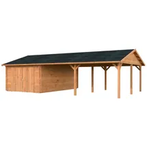 Palmako Garage Roger 19,0 + 33,2 m2 - 44 mm - mit Holztor - hellbraun tauchgrundiert