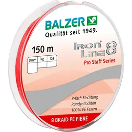 Balzer Iron Line Pro Staff 8 rot - 150m geflochtene Schnur, Durchmesser/Tragkraft:0.18mm / 12.7kg