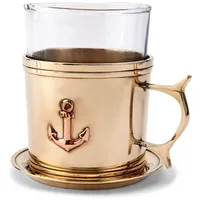 Nklaus Teeglas mit Untersetzer aus Messing gold massiv 9,5cm