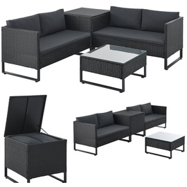 Juskys Polyrattan Lounge Santorini - Sitzecke mit Beistelltisch & Auflagenbox - Schwarz