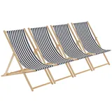 4x Folding Holzklappstühle Einstellbare Canvas Strandliege Black Stripe