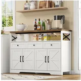 STILVORA Sideboard küche mit Stauraum,Anrichte mit Schubladen,Landhausstil Buffetschrank (Buffet-Anrichte 140cm im Landhausstil mit 3 Schubladen & 2 Türen, Stauraum für Küche & Wohnzimmer – Multifunktionale Kaffeebar im rustikalen Design, weiße & braune Konsole für Dielen & Esszimmer) braun 35 cm x 95 cm x 140 cm