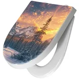 Primedeco WC-Sitz mit Absenkautomatik Motiv Berglandschaft Winter (1-St), Absenkautomatik, Soft-Close gelb