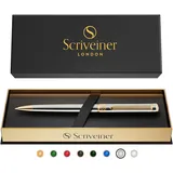 Scriveiner hochwertiger Kugelschreiber in Silberchrom – Eleganter Luxus-Kuli, vergoldet mit echtem Gold, mit schwarzer Schmidt-Mine, ideales Geschenkset für Damen und Herren, eleganter Stift fürs Büro