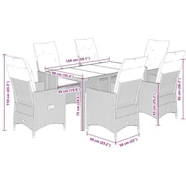 vidaXL 7-tlg. Garten-Essgruppe mit Kissen Grau Poly Rattan