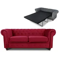 Schlafsofa Chesterfield Asti Bis 2-Sitzer, Sofa mit Schlaffunktion, Couch 2-er, Couchgarnitur, Sofagarnitur, Holzfüße, Glamour (Rot (Velvet 59))