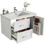 Okwish Badezimmer-Hängeschrank 2 Schubladen 76 x 51 x 46 cm Weiß