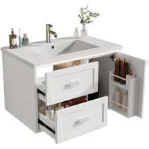 Okwish Badezimmer-Hängeschrank 2 Schubladen 76 x 51 x 46 cm Weiß