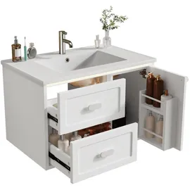 Okwish Badezimmer-Hängeschrank 2 Schubladen 76 x 51 x 46 cm Weiß