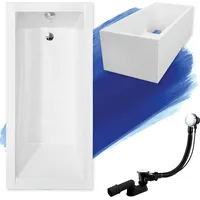bad land Badewanne Rechteck 140x70 mit Wannenträger, Ablaufgarnitur & Füßen GRATIS | Komplettset 4in1 Original Acryl Wanne Siphon | BADLAND MODERN