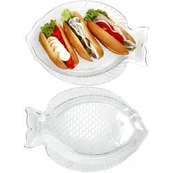 2x Fischplatte OSLO Gr. L LxB 35x24cm Glas Fisch-Relief Servier-Teller Garnelen