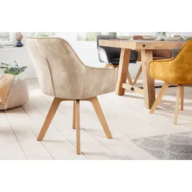 Riess-Ambiente Drehbarer Stuhl LIVORNO champagner greige Samt Buchenholz Esszimmerstuhl Küchenstuhl