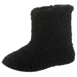 Hüttenschuhe VERBENAS "Yaiza Curly", Damen, Gr. 40, schwarz, Textil, klassisch, Schuhe, Homeslipper, Schlupfboots, Hausschuh in Kuschel-Optik