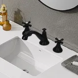 Waschtischarmatur - 3-Loch Mischbatterie - Warm- & Kaltwasser - Keramik-Kartusche - Waben-Perlator - Kupfer/Edelstahl - Schwarz