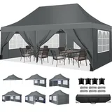 TOOLUCK Faltpavillon 3X6, Pavillon 3x6m Wasserdicht Stabil Winterfest, Faltbar Partyzelt mit 6 Seitenwänden & 4 Sandsack Pop up Gartenpavillon Anti-UV für Hochzeiten, Freien, Grau