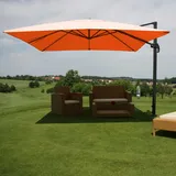 Mendler Gastronomie-Ampelschirm HWC-A96, Sonnenschirm 3x3m (Ø4,24m) Polyester Alu/Stahl 23kg terracotta ohne Ständer