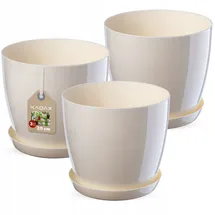 Kadax Blumentopf, mit Untersetzer, aus Kunststoff, runder Pflanztopf für Innenbereich, Übertopf für Blumen und Zimmerpflanzen, Kräutertopf (Set of 3 – 20cm, Ecru)