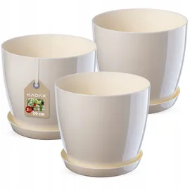 Kadax Blumentopf, mit Untersetzer, aus Kunststoff, runder Pflanztopf für Innenbereich, Übertopf für Blumen und Zimmerpflanzen, Kräutertopf (Set of 3 – 20cm, Ecru)