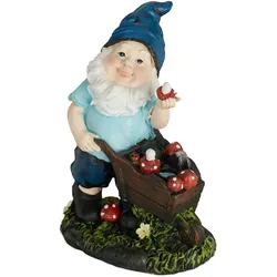 Relaxdays Gartenzwerg mit Pilzen, wetterfest, frostsicher, HBT 14,5 x 10,5 x 7 cm, Gartenfigur Wichtel, Kunststein, bunt