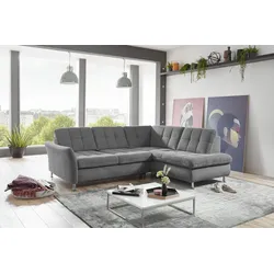 Ecksofa DIE PLANBAR "MP-IN20016 L-Form mit Federkern-Polsterung", grau, B:242cm H:87cm T:116cm, 100% Polyester, Sofas, wahlweise mit Kopfstützen und Bettfunktion, mit Federkern-Polsterung