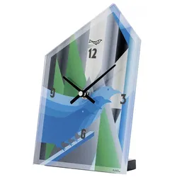 AMS -Tischuhr Acrylglas Vogel Blau Quarz 20cm- 1253