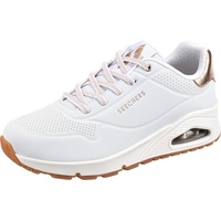 SKECHERS Uno Shimmer Away sneakers, White Durabuck Rose Gold Duraleather Trim, 38