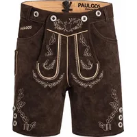 PAULGOS Herren Trachten Lederhose Kurz - HK1 - Echtes Leder - in 3 Farben erhältlich - Größe 44 - 60 - Dunkelbraun - 54