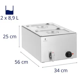 Royal Catering Bain Marie - 600 W 2 GN 1/2 - Ablasshahn