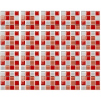20 Stück 20 x 20cm Mosaik Fliesenaufkleber Wandfliese Aufkleber für Fliesen für Bad und Küche Deko Fliesenfolie Selbstklebende Fliesenaufkleber (Rote Mischung)
