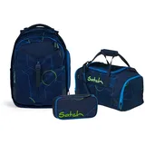 Satch Match Schulrucksack Set 3tlg. (Blue Tech) inkl. Schlamperbox und Sporttasche - Einheitsgröße