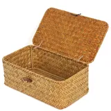 FEILANDUO Weidenregalkörbe mit Deckel, Seegras-Aufbewahrungskorb, rechteckig, handgewebt, für Regale, Schreibtisch, Heim-Organizer (Natur, X-Small)