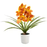 Orchidee, Dunkelorange, Keramik, 35x40x15 cm, Dekoration, Kunstblumen