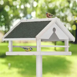 Relaxdays Vogelfutterhaus mit Ständer, wetterfestes Dach, Holz Vogelhaus, HBT: 120x62x55 cm, Futterhaus Wildvögel, weiß