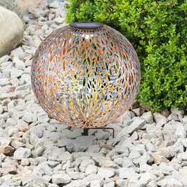 GLOBO Solar Kugelleuchte Außen Solarkugelleuchte Garten, Dekor Stanzungen, antik-silber gold, LED AKKU, DxH 27 x 38 cm
