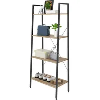 eSituro Bücherregal Leiterregal 4 Ablagen Standregal Aufbewahrung Küchenregal Badregal 60x35x148CM Schwarz+Hell Eiche SSTR0020