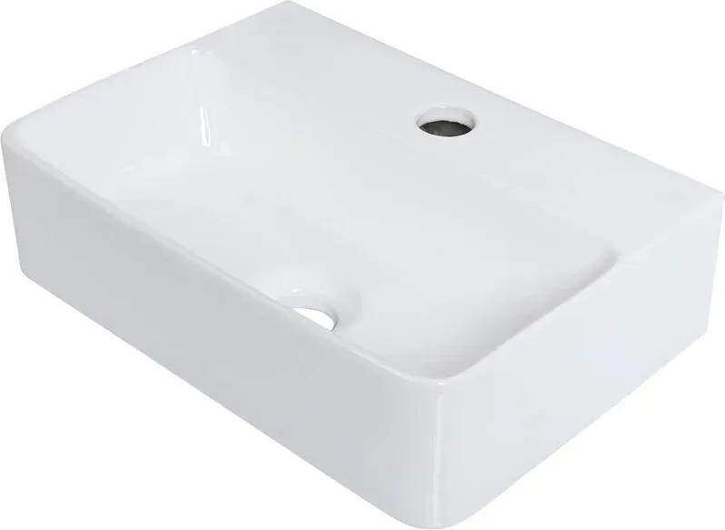 Ibergrif Badezimmer Weiße Keramik Aufsatzwaschbecken, Rechteckig Wandmontiertes Waschbecken, Gästetoilette Waschbecken, 375 x 262 x 105mm
