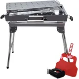Grillpeter Mangal Iskander Edelstahl rostfrei Schaschlik Grill mit Grillrost Fächer Bürste