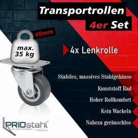 PRIOstahl Lenkrollen 4 Graue Rollen 40mm Möbelrollen