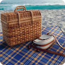 ebran trade Picknickdecke XXL 200 x 200 cm marineblau-orange