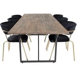 ebuy24 Padang Essgruppe Esstisch Teak und 6 Arrow Esszimmerstühle Velour schwarz.