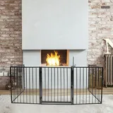 Izrielar Kaminschutzgitter Gesamtlänge 340 cm, Absperrgitter 5 Elemente je 65 x 75 cm mit Tür, Treppenschutzgitter Tierschutzgitter Türschutzgitter für Kinder-Sicherung Schwarz