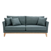 Skandinavisches 3-Sitzer-Sofa mit abnehmbarem Bezug aus graugrünem Stoff und hellem Holz OSLO
